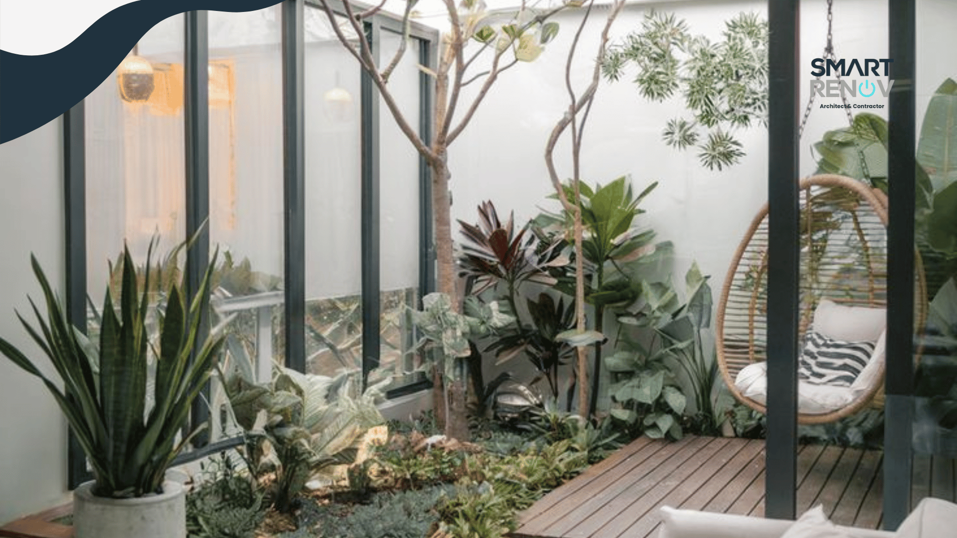 Desain taman minimalis modern 2026 dengan tanaman tahan panas dan hardscape batu koral yang mudah dirawat.