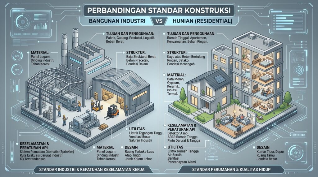 Perbandingan standar konstruksi Pemilik Pabrik Bangun Rumah dan pabrik