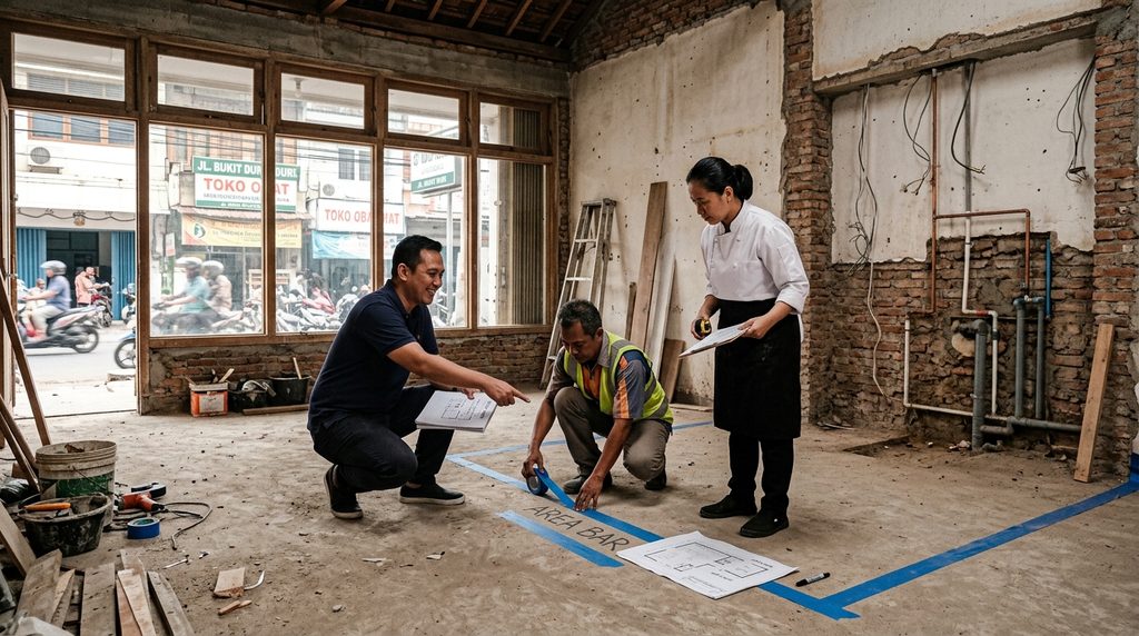 Mengabaikan Bangun Rumah Pemilik pada cafe shop - visual tahap awal