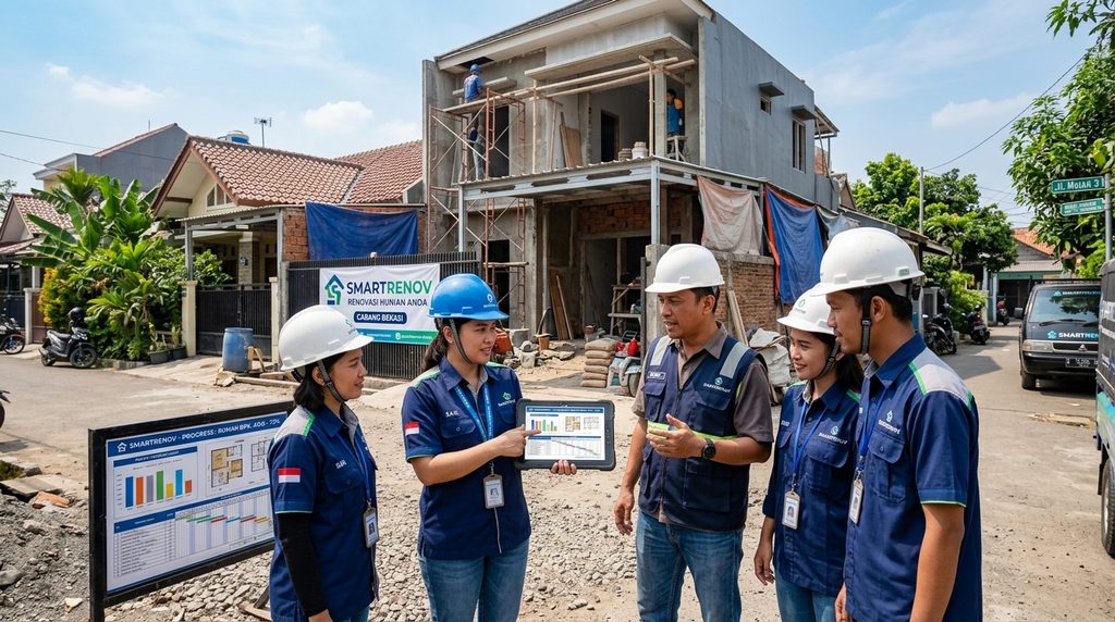 Tim Smartrenov Renovasi Rumah Bekasi saat pengawasan proyek berlangsung