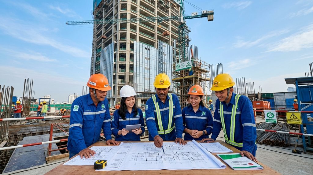 Tim Smartrenov Kontraktor Jakarta meninjau proyek pembangunan komersial