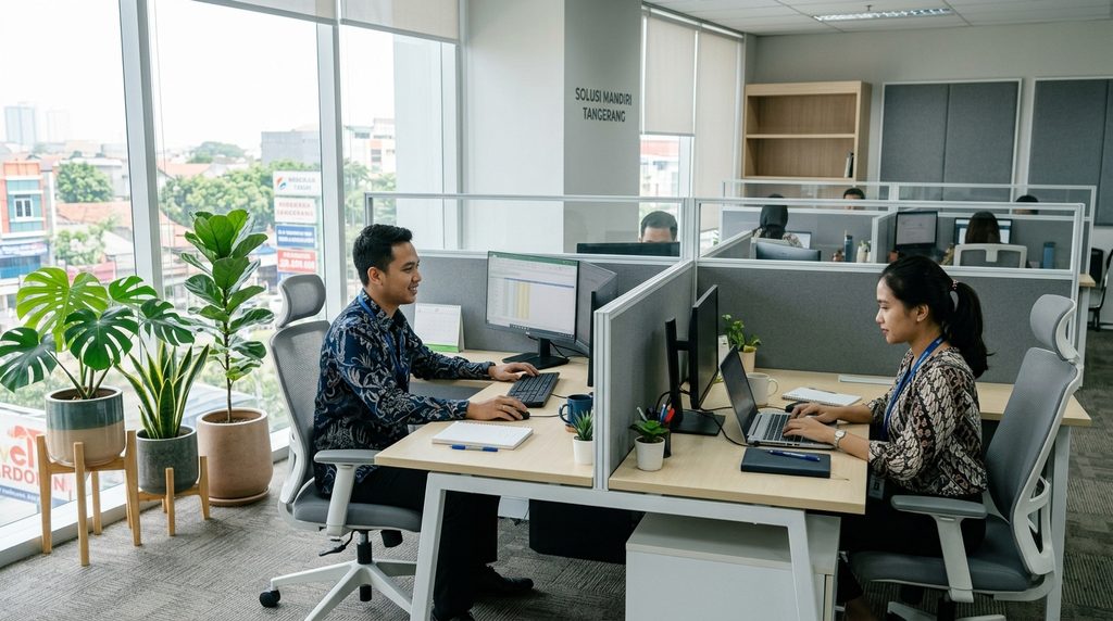 Hasil Renovasi Rumah Kantor Tangerang dengan ruang kerja modern
