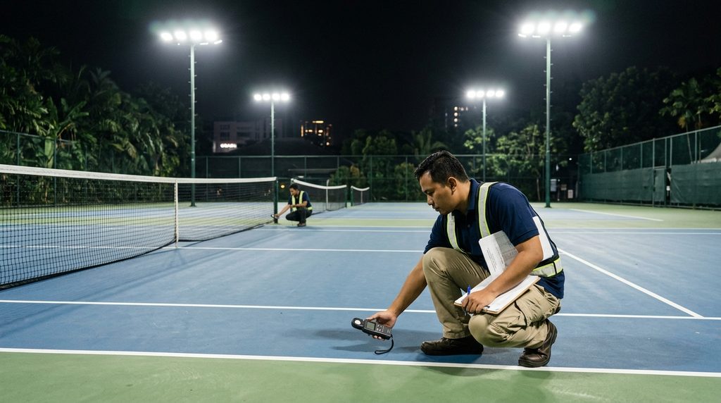 Simulasi Biaya Kontraktor Lap untuk lap tennis - visual inspeksi teknis