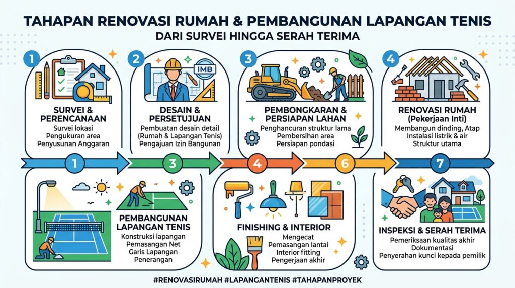 Tahapan Panduan Renovasi Rumah Pemilik lapangan tenis pribadi
