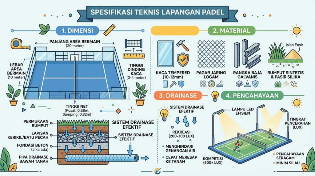 Spesifikasi teknis bagi Pemilik Lap Padel Renovasi fasilitas