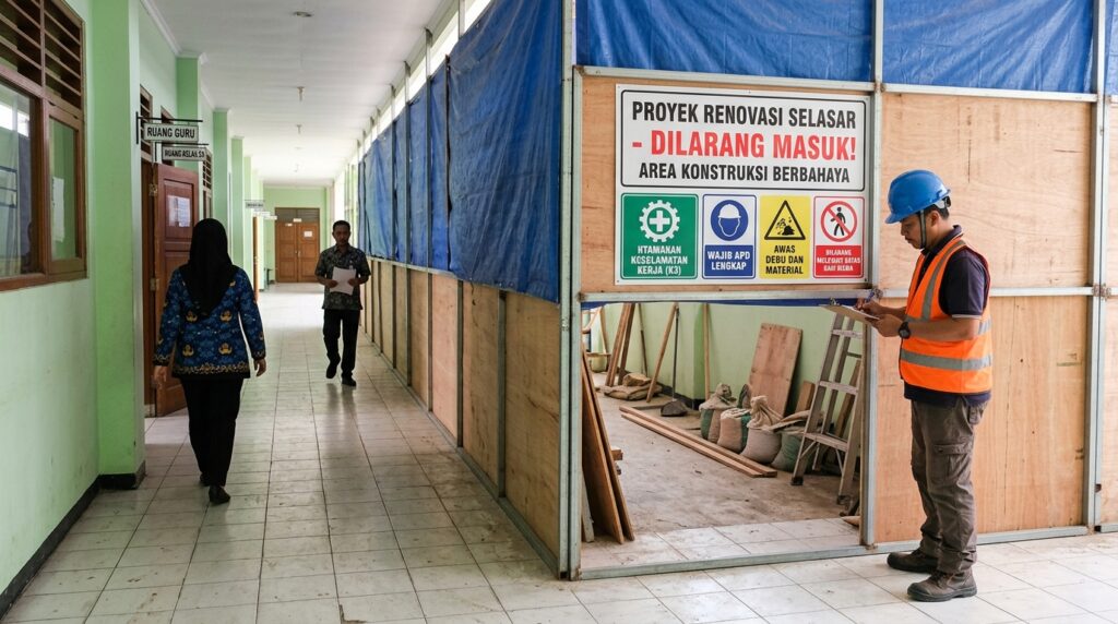 Pemilik Sekolah Bangun Rumah menerapkan pemisahan area renovasi yang aman