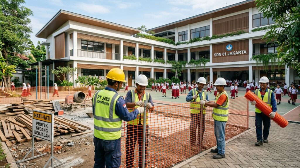 Pemilik Sekolah Kontraktor saat renovasi fasilitas pendidikan