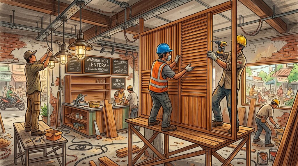 Proses Pemilik Cafe Shop Renovasi bersama tim profesional