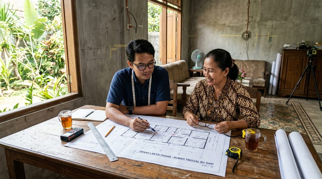 konsep interior rumah pada tahap perencanaan dan pemeriksaan proyek
