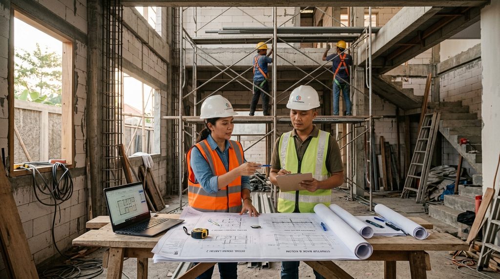 proses renovasi rumah dengan pengawasan proyek profesional