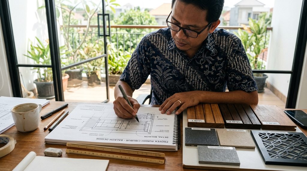 desain balkon rumah pada tahap perencanaan dan pemeriksaan awal