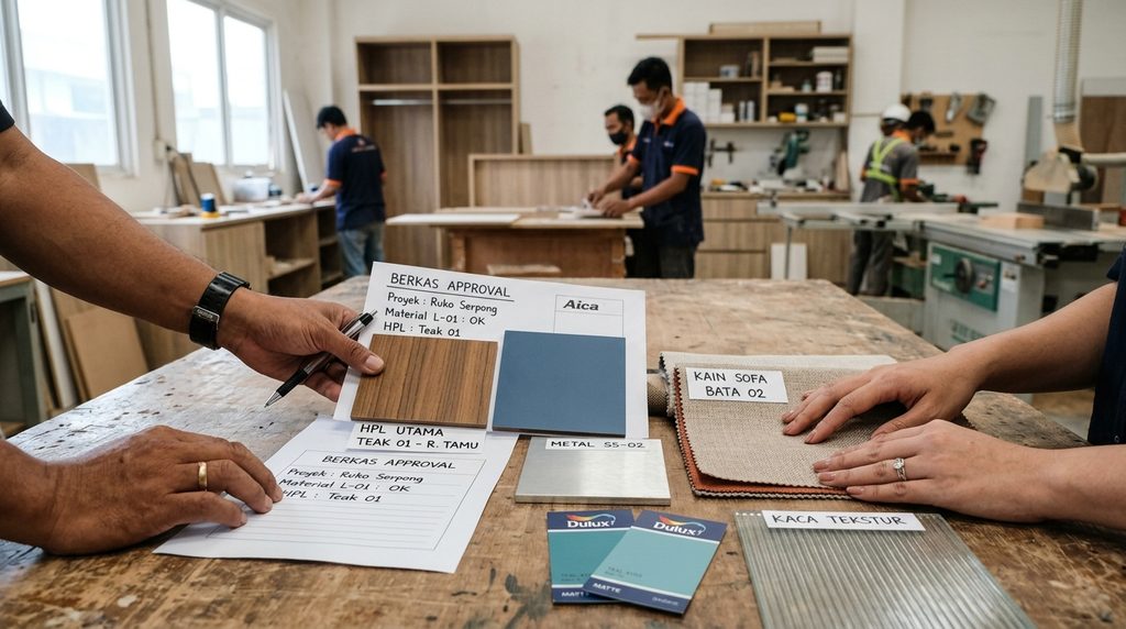Approval material oleh kontraktor renovasi interior untuk hasil konsisten
