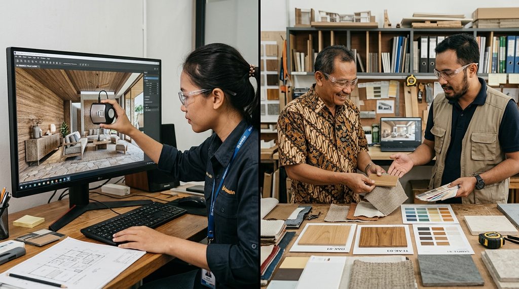 hasil dan proses desain 3d rumah untuk proyek renovasi