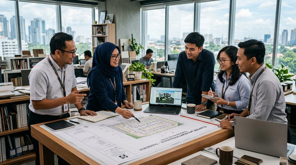 Tim kontraktor cluster perumahan menyusun rencana anggaran biaya