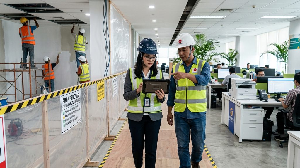 proses renovasi kantor untuk proyek komersial profesional
