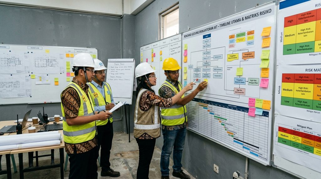 proses teknis RAB renovasi kantor untuk properti komersial