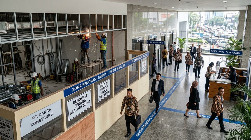proses renovasi kantor untuk proyek komersial profesional