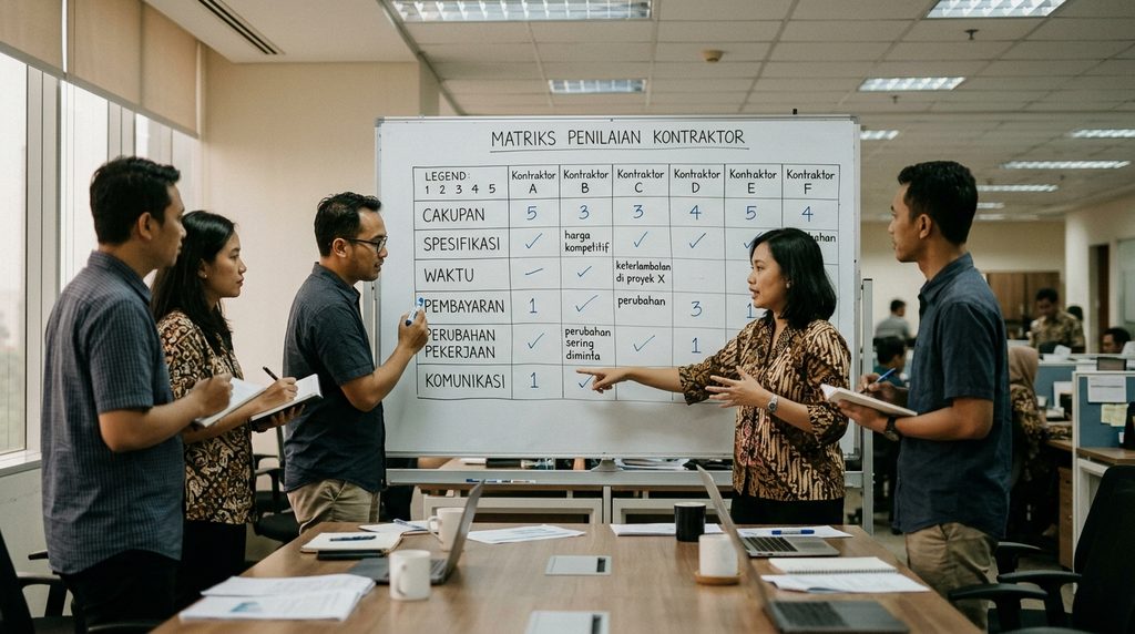 membandingkan kontraktor dengan kontrol mutu dan dokumentasi proyek