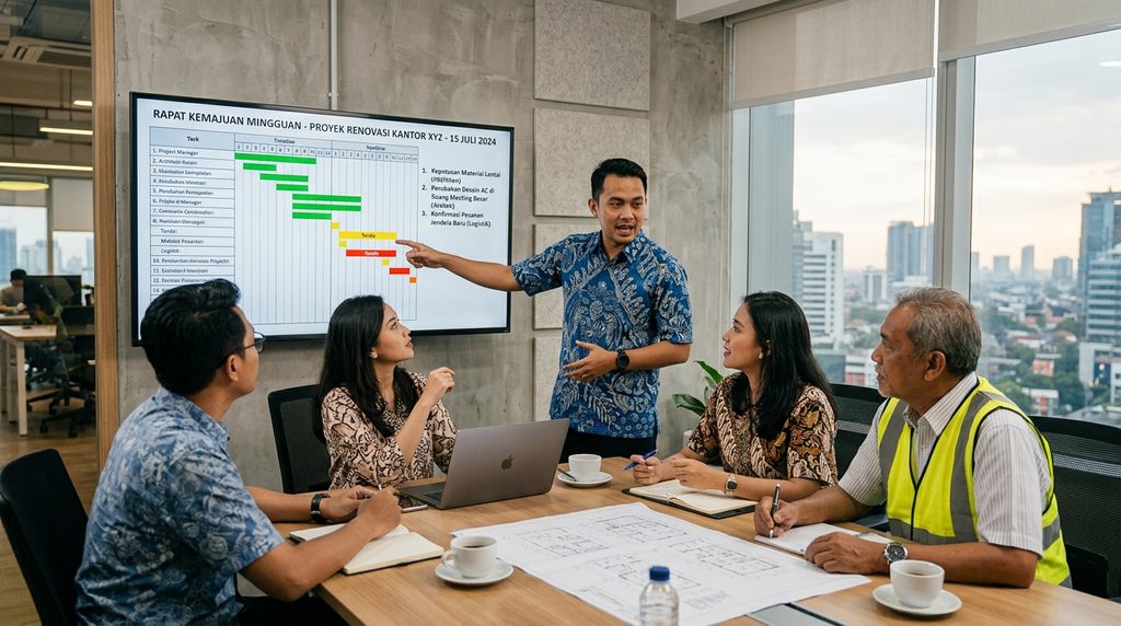 manajemen proyek renovasi dengan fokus progress report dan cost control
