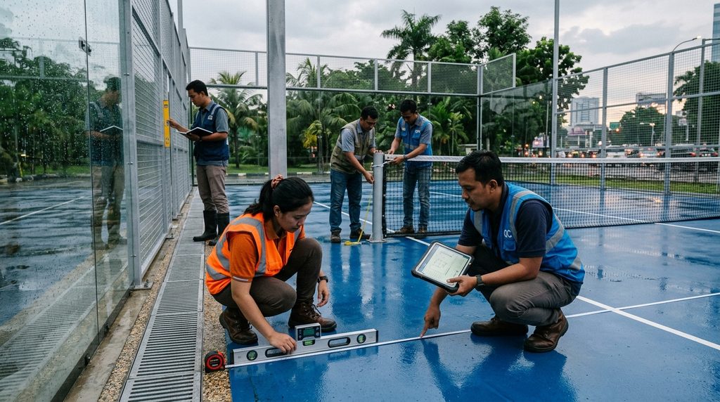 Smartrenov Kontraktor Lap Padel saat inspeksi mutu proyek
lapangan padel di Jabodetabek
