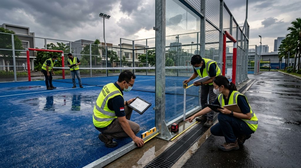 Renovasi Rumah Khusus Lap saat inspeksi mutu proyek lapangan
padel di Jabodetabek