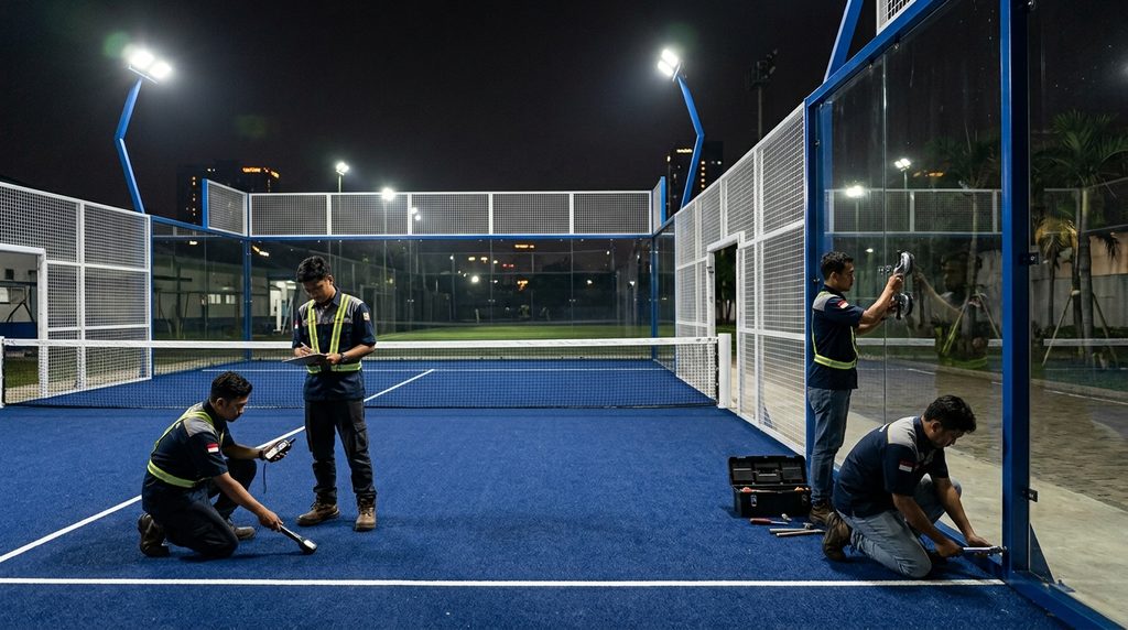 Kontraktor Lap Padel Bekasi saat pemeriksaan teknis dan kesiapan operasional