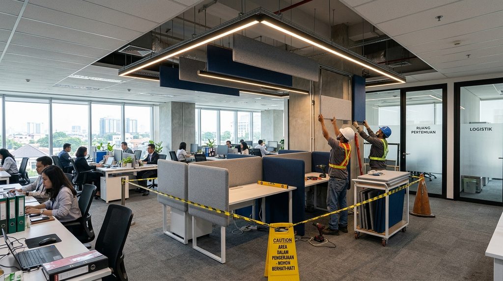 proses teknis renovasi toilet kantor untuk properti komersial