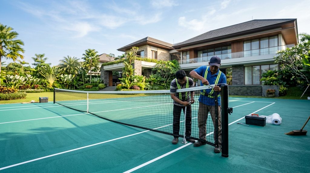 Bangun Rumah Lap Tennis dengan permukaan hard court di Tangerang