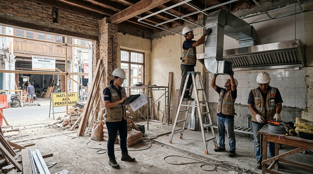Renovasi Rumah Restoran Proses pada ruko dengan koordinasi pekerjaan dapur dan interior